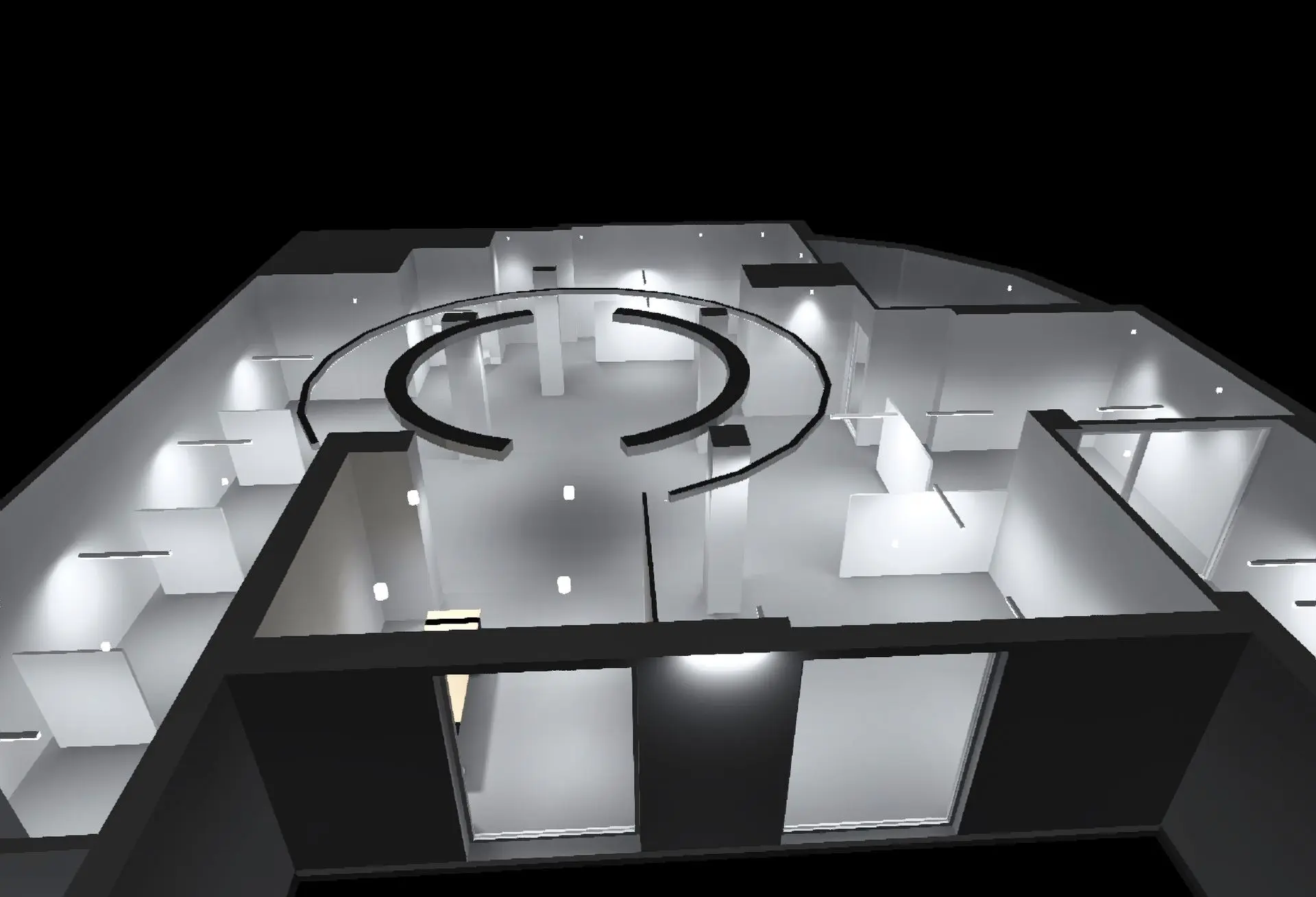 Zona colaborativa del FC Barcelona con iluminación LED arquitectónica y diseño moderno por Luxes.