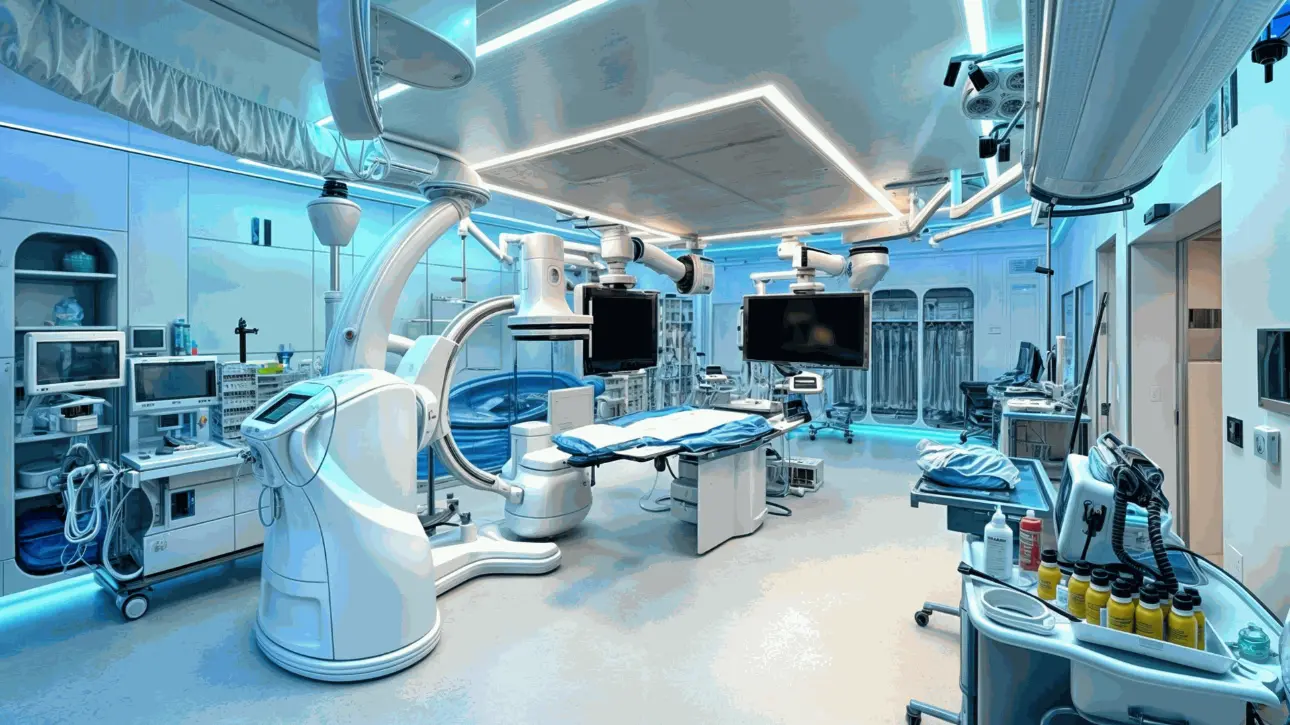 Iluminación LED técnica en quirófano hospitalario, proyecto sanitario de Luxes con sistemas de luz precisa y eficiente.